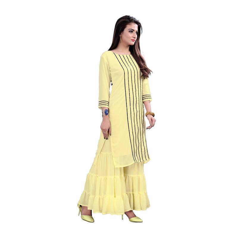 yellow georgette embroidered Kurta & Sharara Set For Women