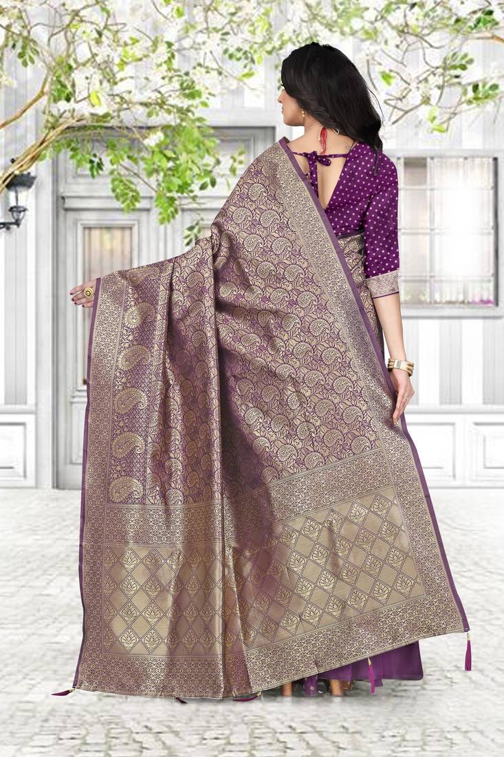 purple woven art silk saree with blouse