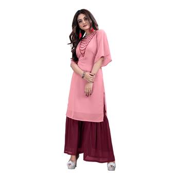 pink georgette embroidered Kurta & Sharara Set For Women 1
