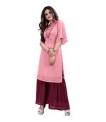 pink georgette embroidered Kurta & Sharara Set For Women