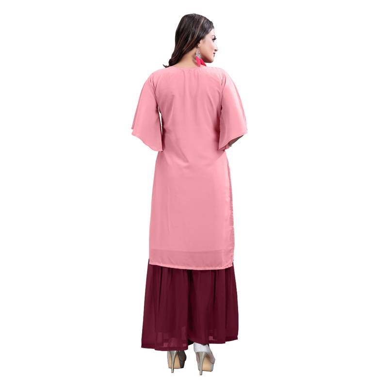 pink georgette embroidered Kurta & Sharara Set For Women