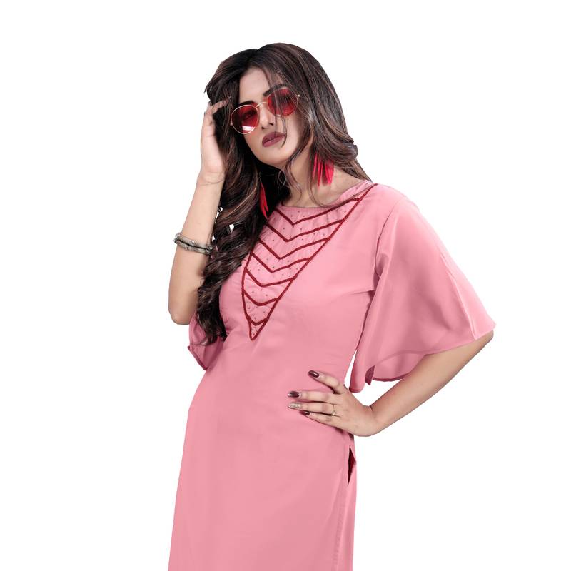 pink georgette embroidered Kurta & Sharara Set For Women
