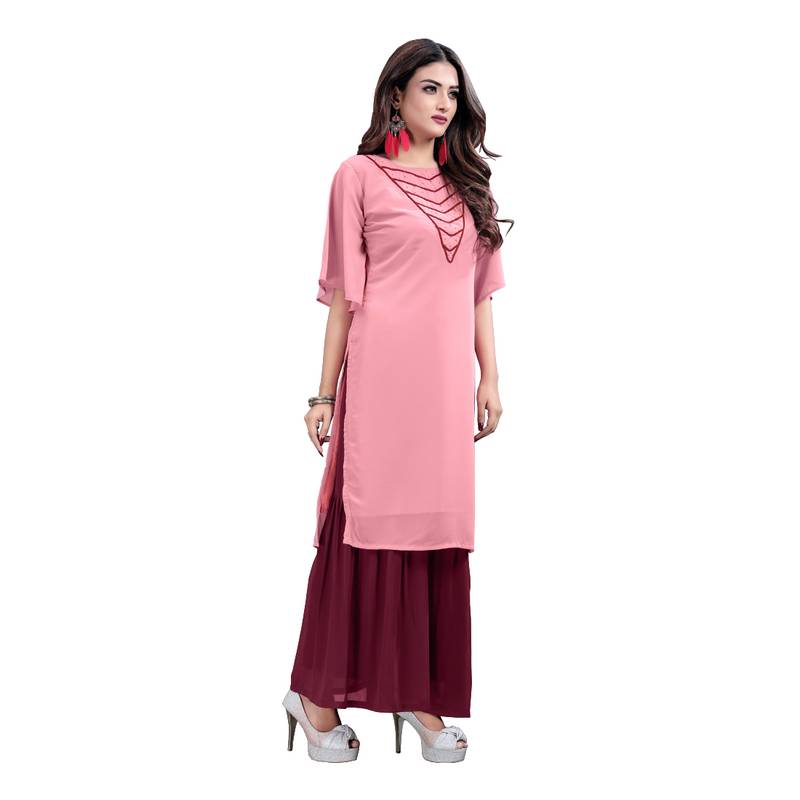 pink georgette embroidered Kurta & Sharara Set For Women
