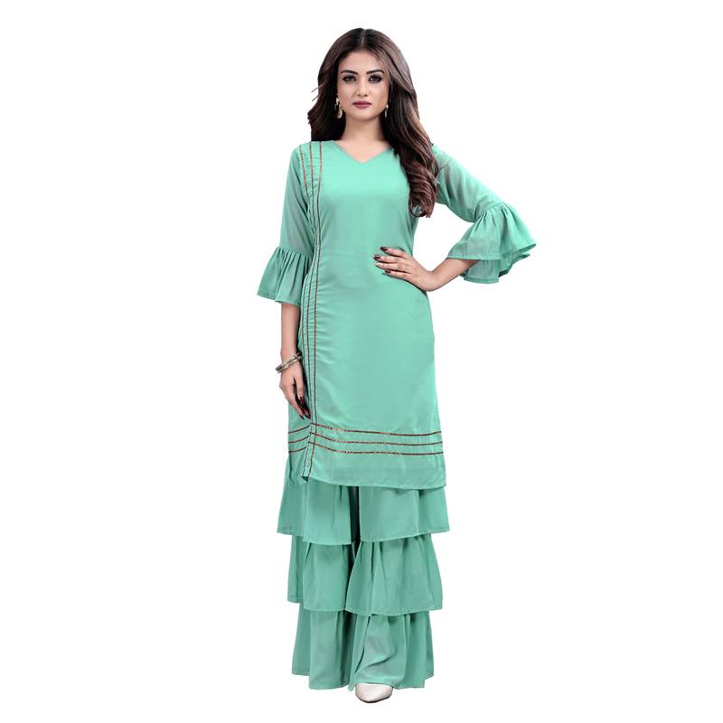 teal georgette embroidered Kurta & Sharara Set For Women