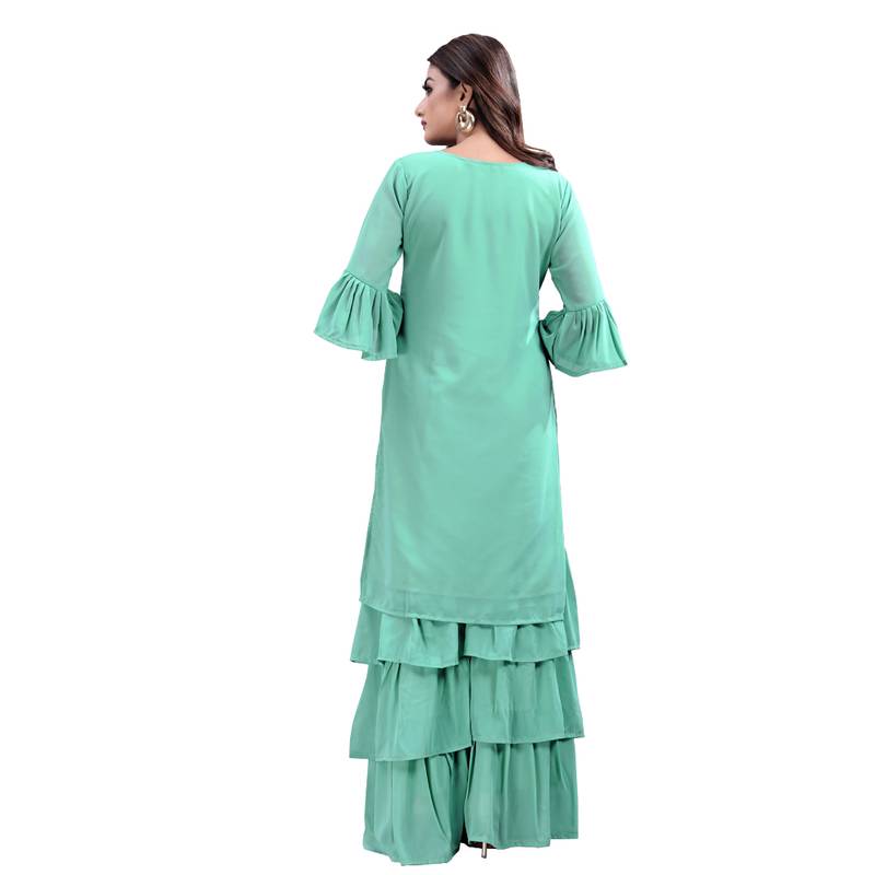 teal georgette embroidered Kurta & Sharara Set For Women