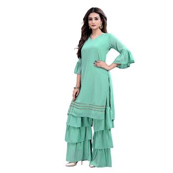 teal georgette embroidered Kurta & Sharara Set For Women 3