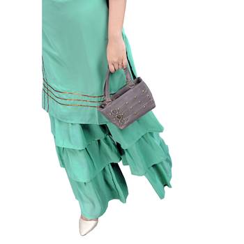 teal georgette embroidered Kurta & Sharara Set For Women 4