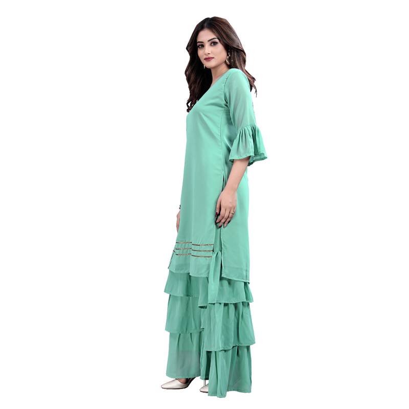 teal georgette embroidered Kurta & Sharara Set For Women