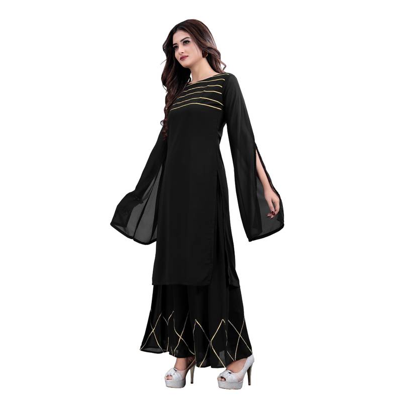 black georgette embroidered Kurta & Sharara Set For Women