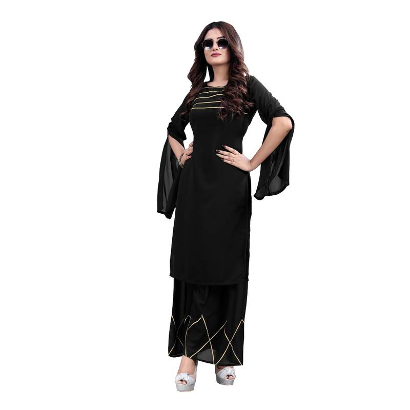 black georgette embroidered Kurta & Sharara Set For Women