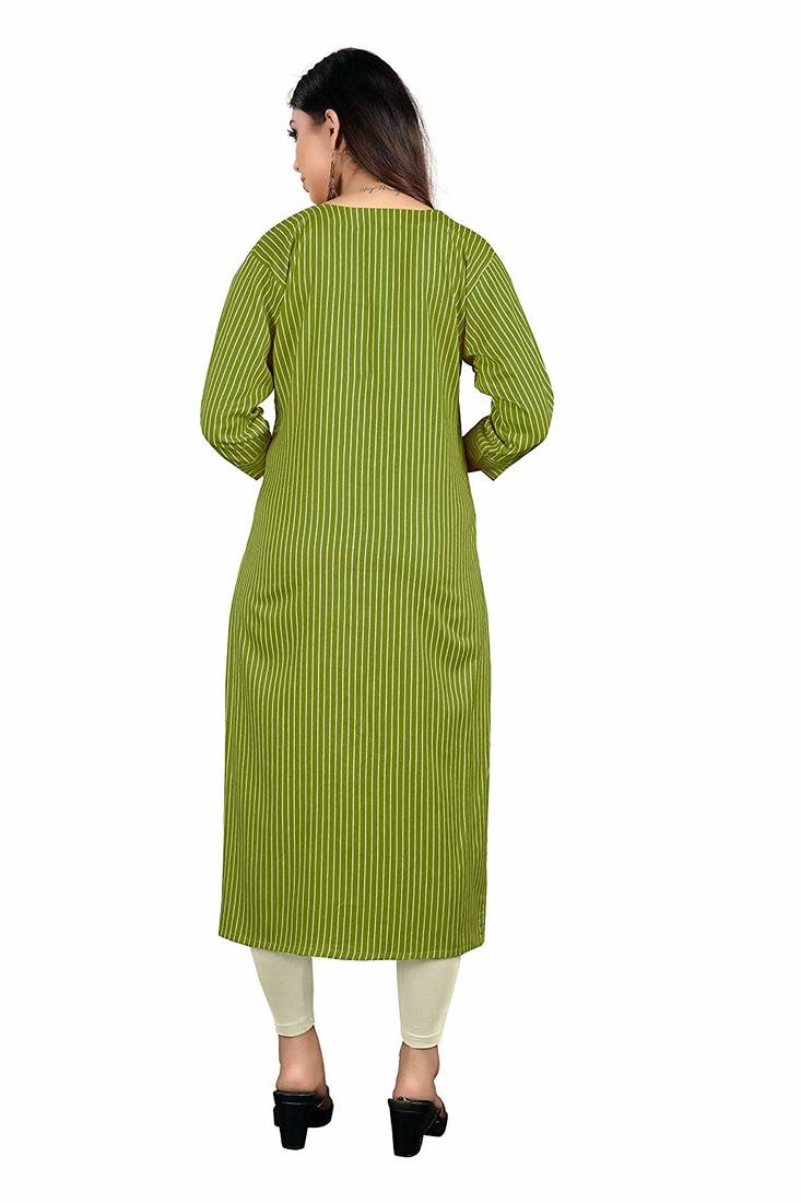 green rayon printed long-kurtis For Women