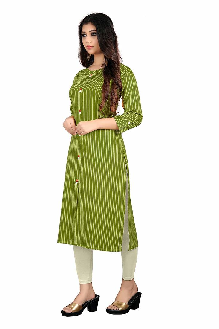 green rayon printed long-kurtis For Women