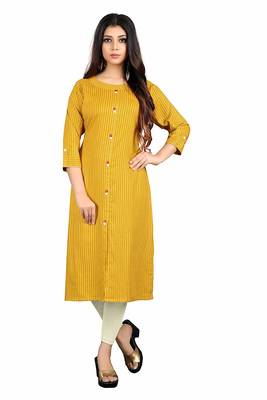yellow rayon printed long-kurtis For Women 1
