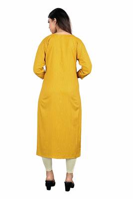 yellow rayon printed long-kurtis For Women 2