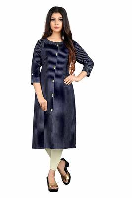 navy-blue rayon printed long-kurtis For Women 1