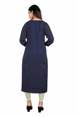 navy-blue rayon printed long-kurtis For Women 2
