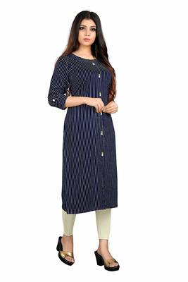navy-blue rayon printed long-kurtis For Women 4