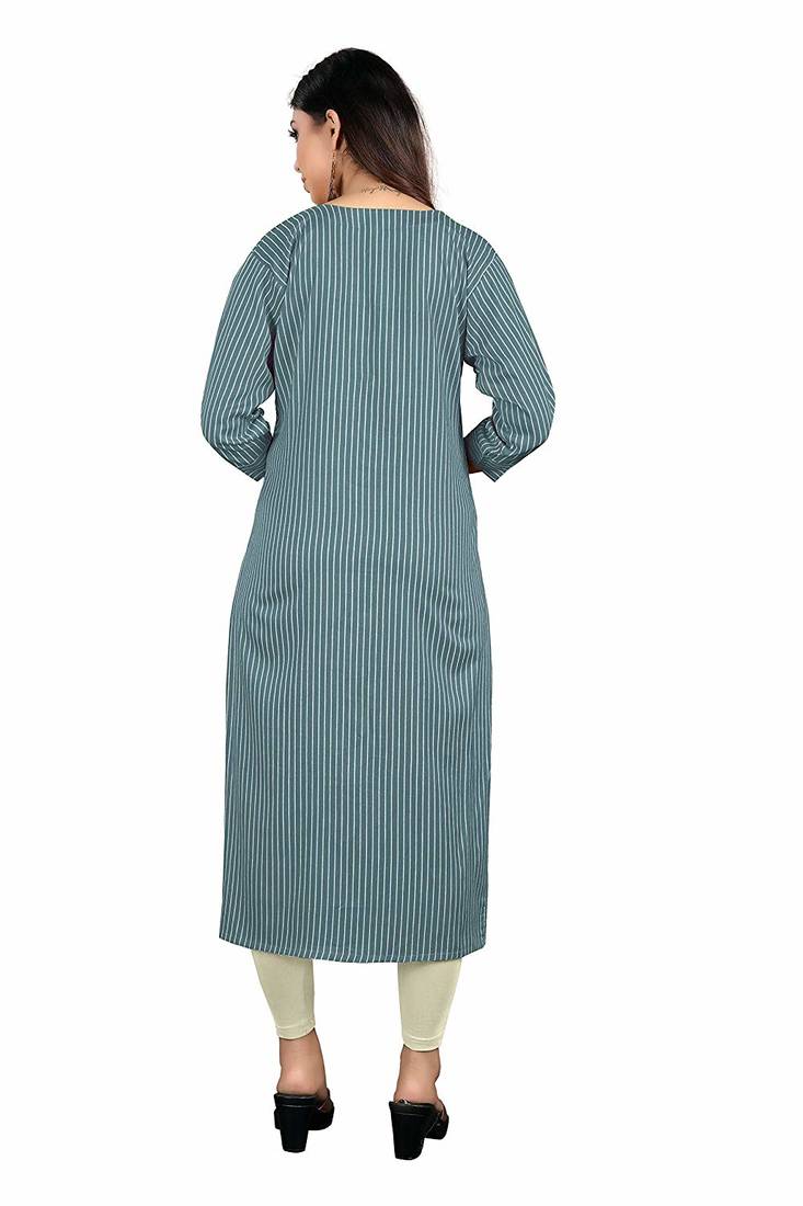 grey rayon printed long-kurtis For Women