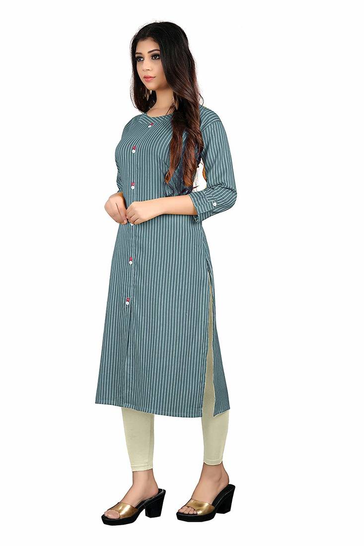 grey rayon printed long-kurtis For Women