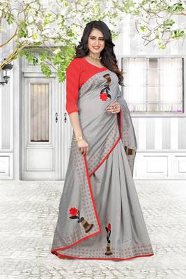grey printed polyester saree with blouse 1