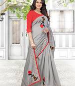 grey printed polyester saree with blouse
