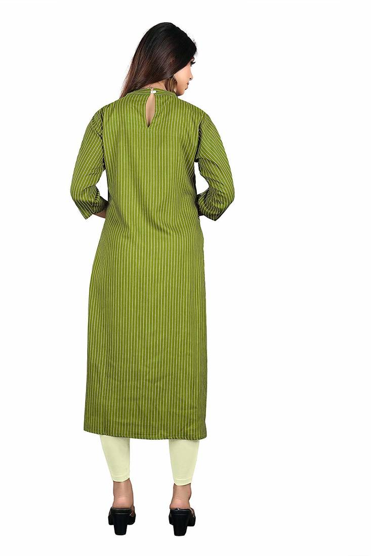 green rayon printed long-kurtis For Women