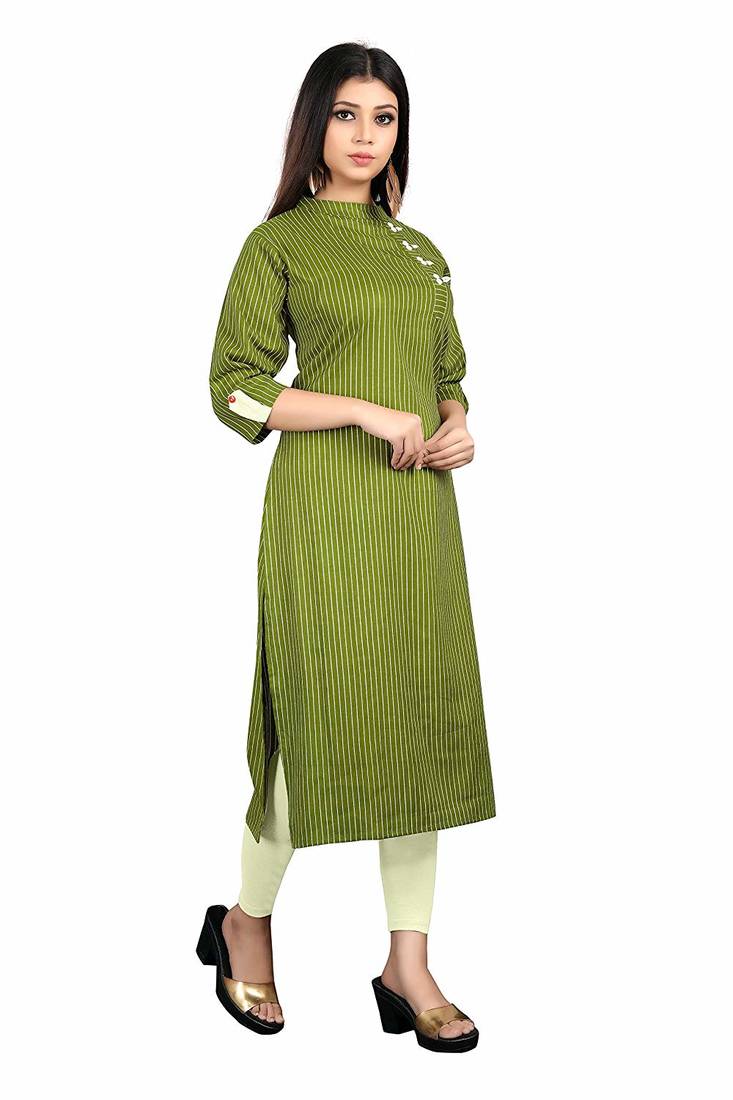 green rayon printed long-kurtis For Women