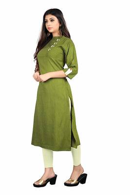 green rayon printed long-kurtis For Women 4