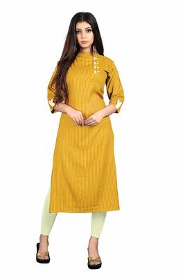 yellow rayon printed long-kurtis For Women 1