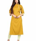 yellow rayon printed long-kurtis For Women
