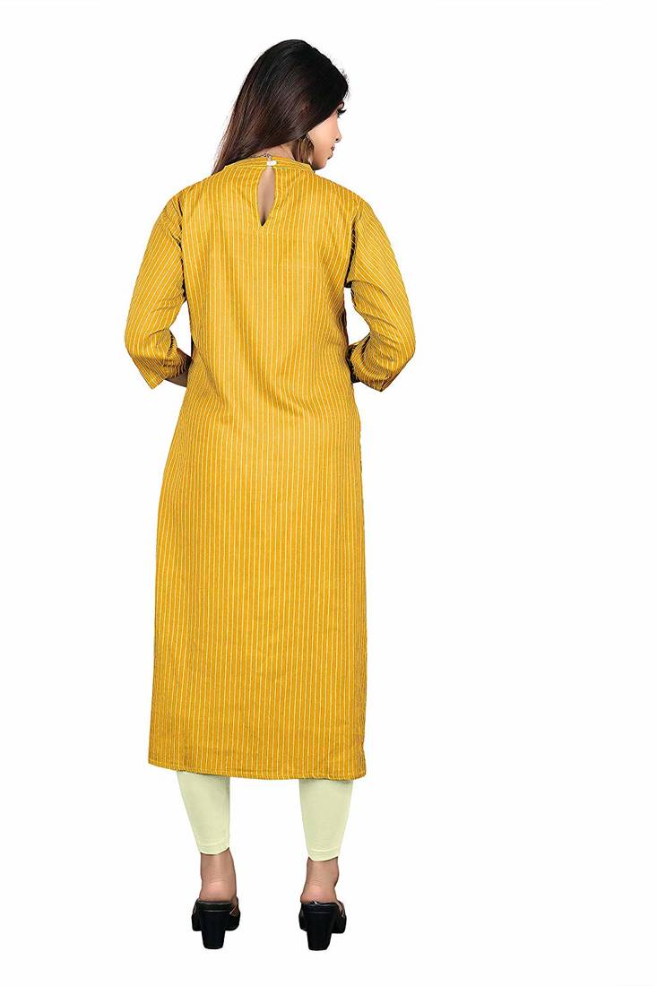 yellow rayon printed long-kurtis For Women