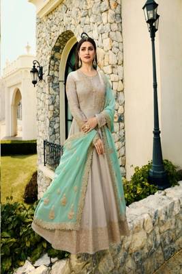 Grey Silk Embroidery work Party wear Salwar Suit 1