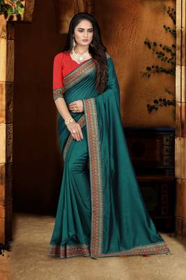blue embroidered polyester saree with blouse 1