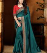 blue embroidered polyester saree with blouse