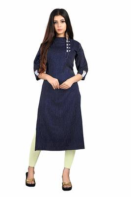 navy-blue rayon printed long-kurtis For Women 1