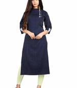 navy-blue rayon printed long-kurtis For Women