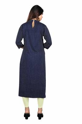 navy-blue rayon printed long-kurtis For Women 2