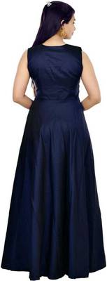 Navy Blue Diamond Work  Tafeta Satin With Inner Full Stiched Anarkali Gown 2