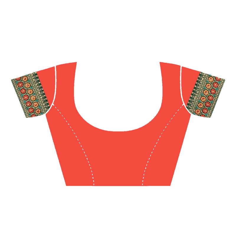 green embroidered polyester saree with blouse