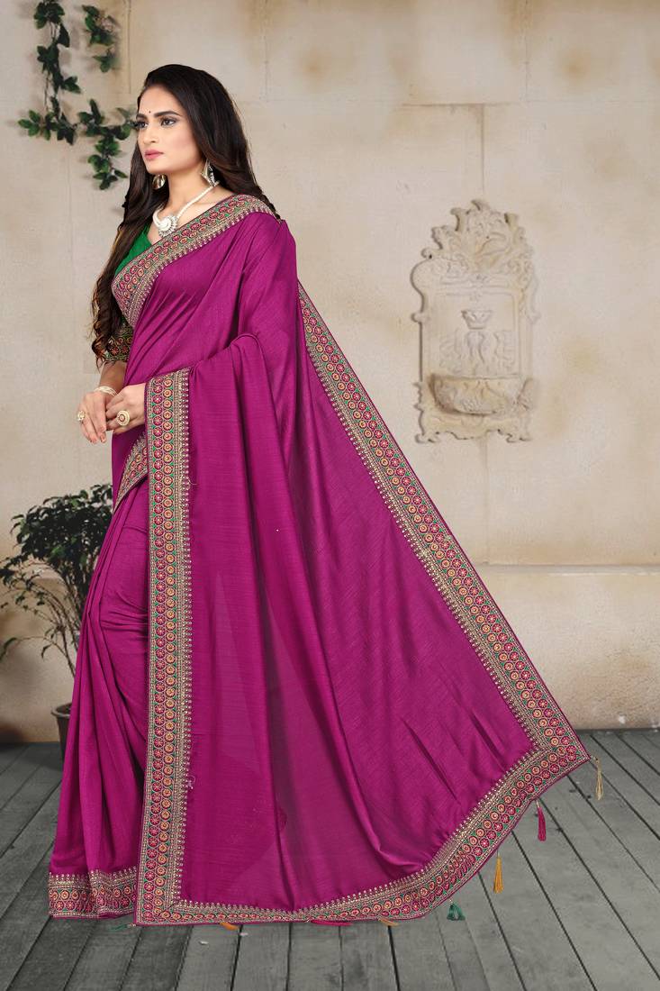 wine embroidered polyester saree with blouse