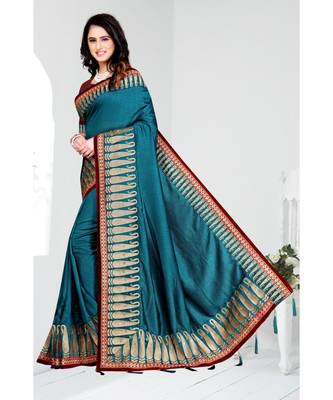 blue embroidered satin saree with blouse 3