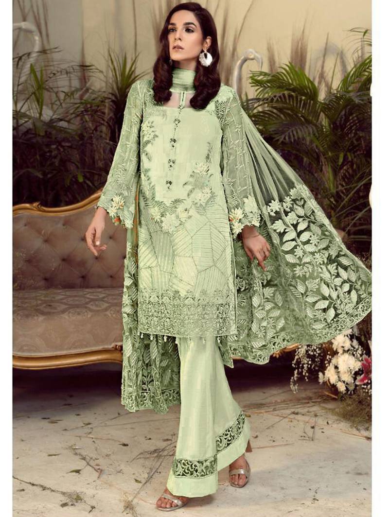 Pista Green Embroiderd Georgette Pakistani Party Suit