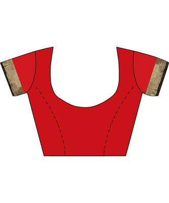 Red Woven Border Soft Cotton Silk Gold Peacock Design Saree With Blouse 4