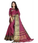 Rani Woven Border Soft Cotton Silk Gold Peacock Design Saree With Blouse