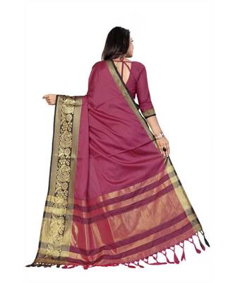 Rani Woven Border Soft Cotton Silk Gold Peacock Design Saree With Blouse 2