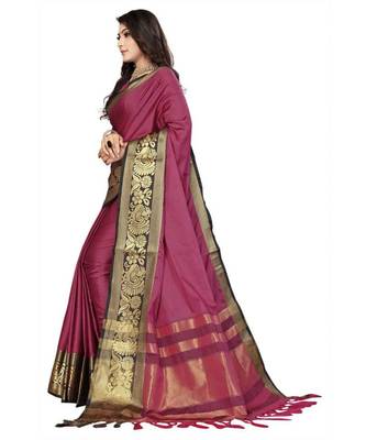 Rani Woven Border Soft Cotton Silk Gold Peacock Design Saree With Blouse 3