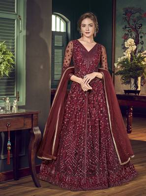 Maroon embroidered net salwar 1
