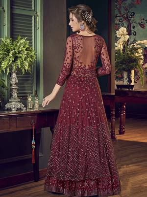 Maroon embroidered net salwar 2