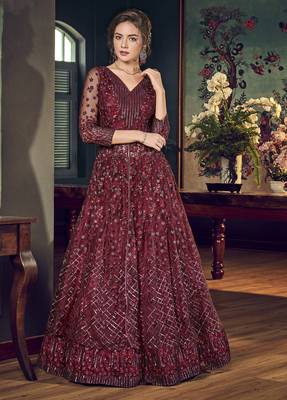 Maroon embroidered net salwar 3