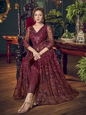 Maroon embroidered net salwar 4